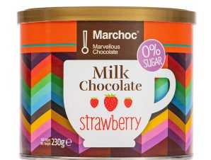 Ρόφημα Σοκολάτας Γάλακτος με γεύση φράουλα 0% Ζάχαρη Marchoc (230 g)