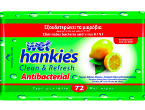 Αντιβακτηριδιακά μαντήλια Wet Hankies Lemon (72τεμ)